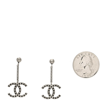 Chanel Crystal Chain CC Drop Earrings Silver Black 2 of 5