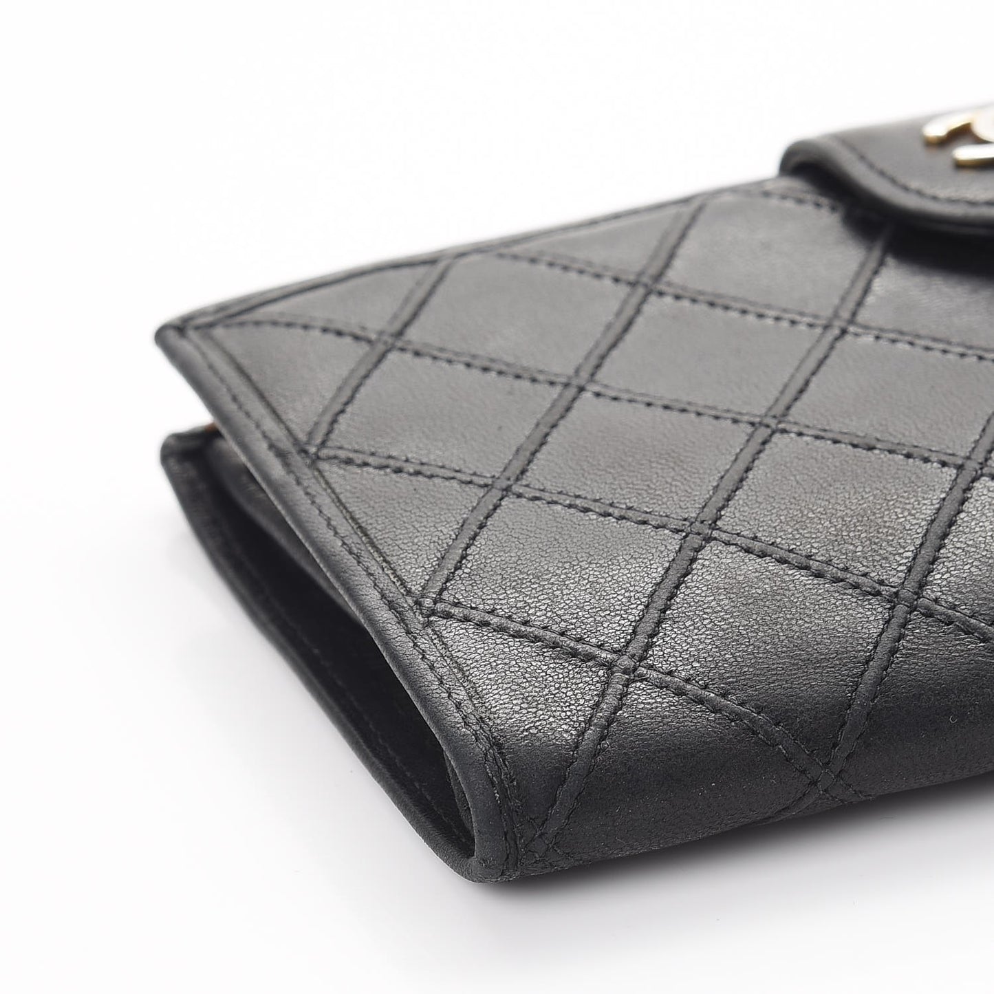 Lambskin Diamond Stitched French Wallet Black