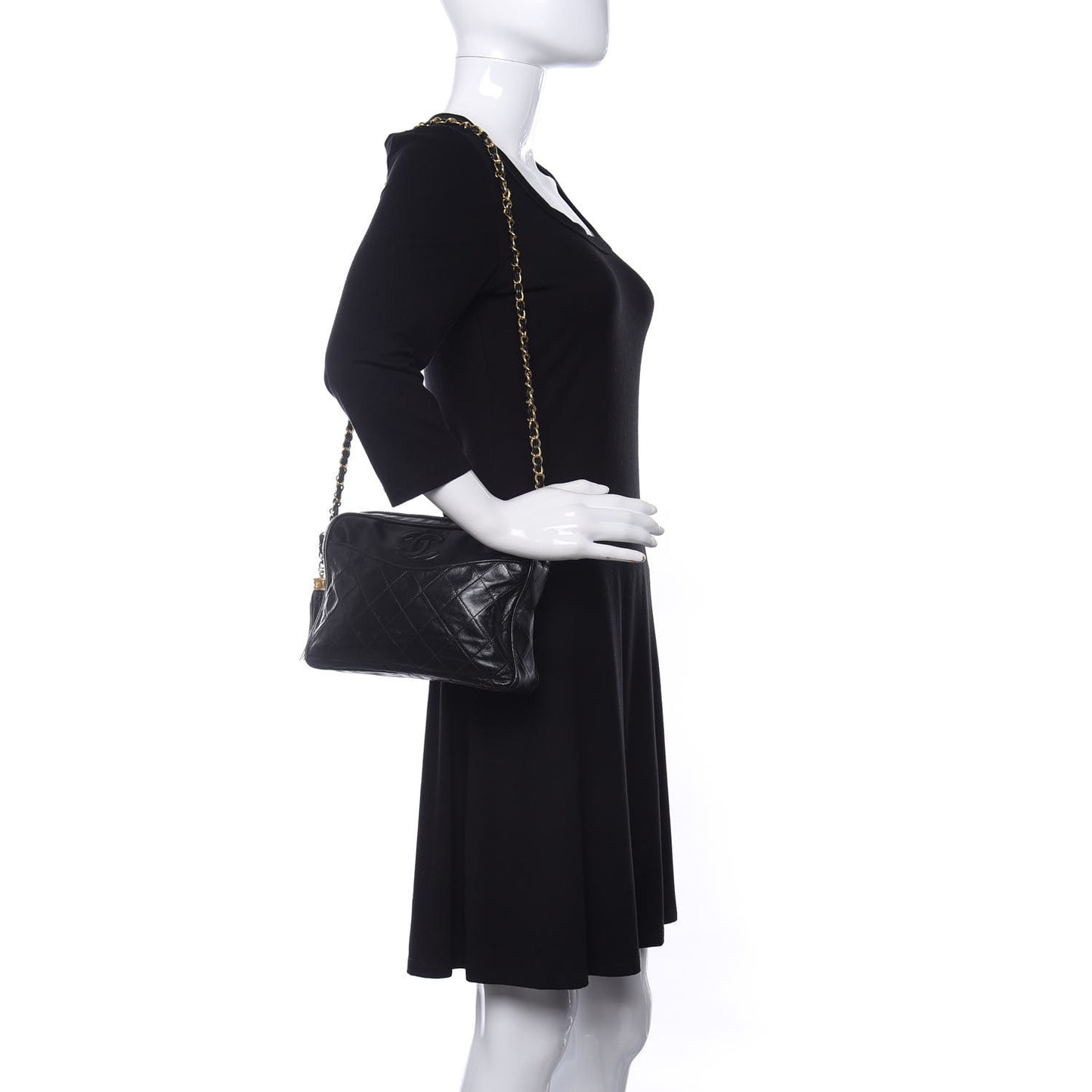 Lambskin Quilted CC Tassel Camera Case Black