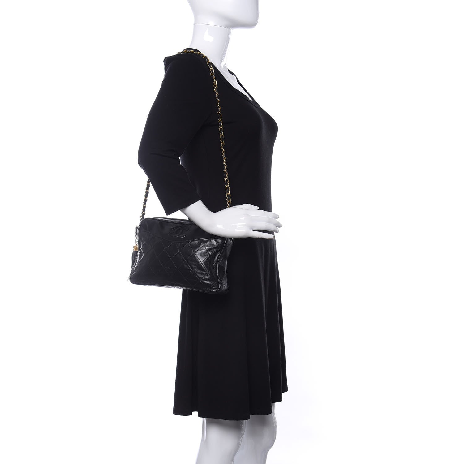 Chanel Lambskin Quilted CC Tassel Camera Case Black 2 of 11