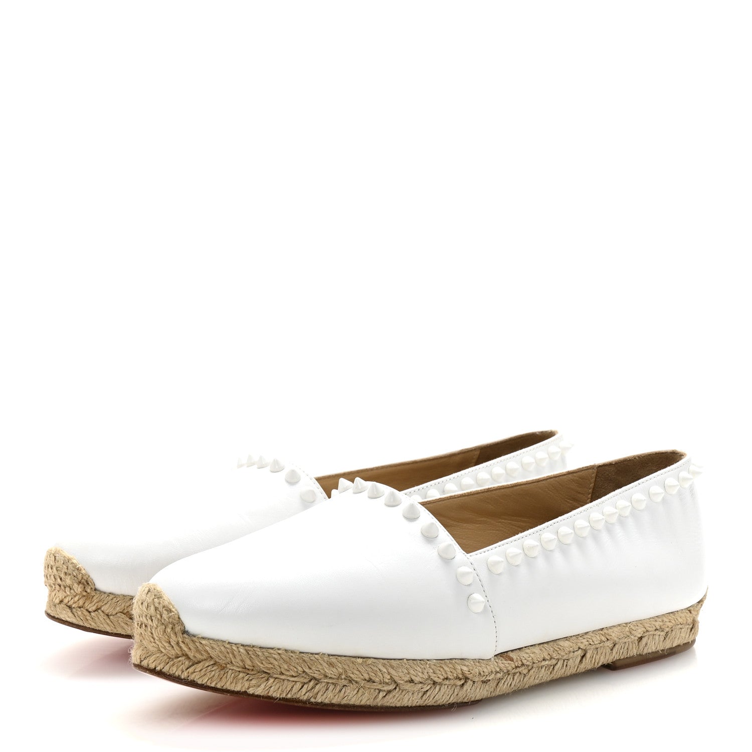 Christian Louboutin Calfskin Spikes Ares Flat Espadrilles 38 White 4 of 9