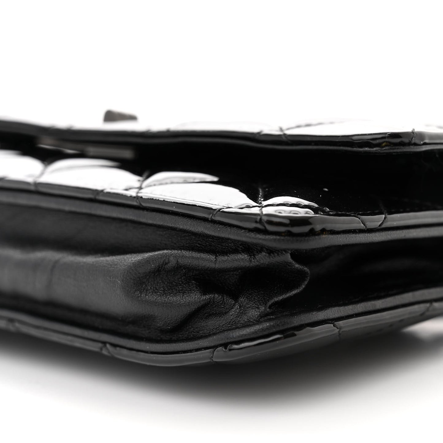 Patent Calfskin Quilted Reissue Wallet On Chain WOC Black