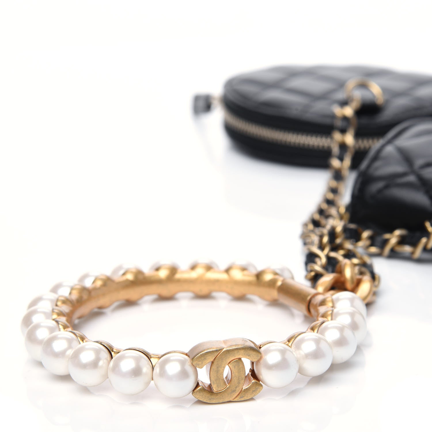 Chanel Pearl Lambskin Pearl Crown CC Wristlet Multi Pouches Black 15 of 16