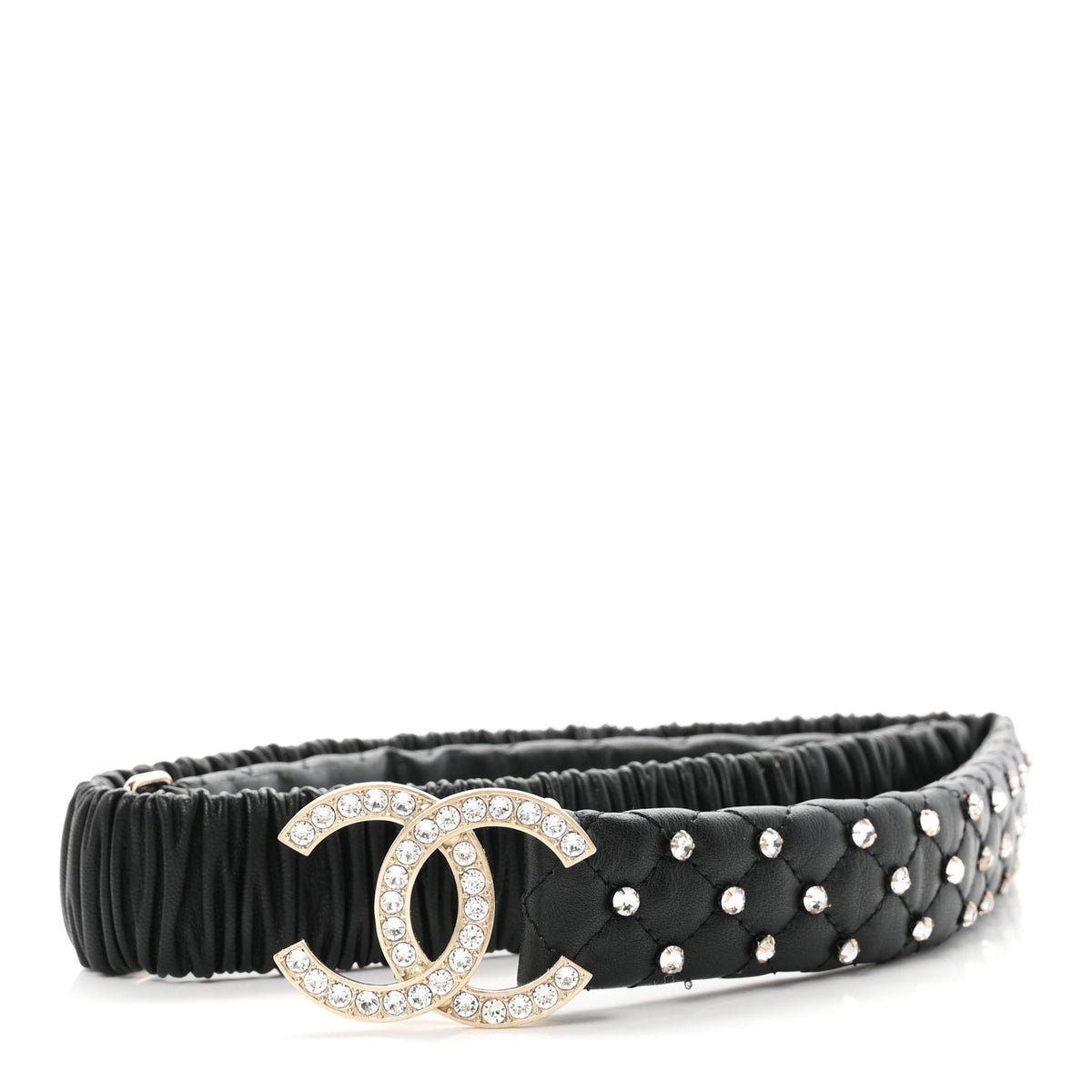 Chanel Calfskin Strass Ruched CC Belt 85 34 Light Blue 1 of 3