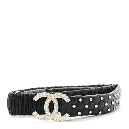 Chanel Calfskin Strass Ruched CC Belt 85 34 Light Blue 1 of 3