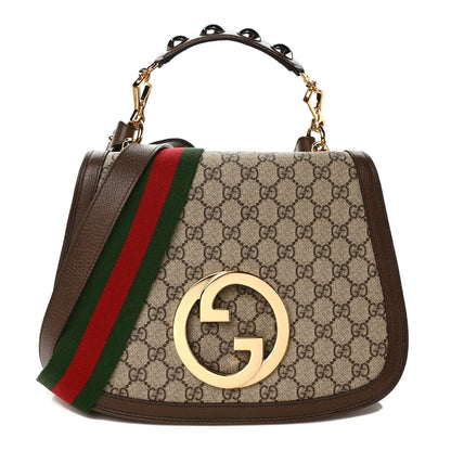 Gucci GG Supreme Monogram Textured Dollar Calfskin Web Medium Blondie Top Handle Shoulder Flap Bag Beige Ebony New Acero 1 of 9