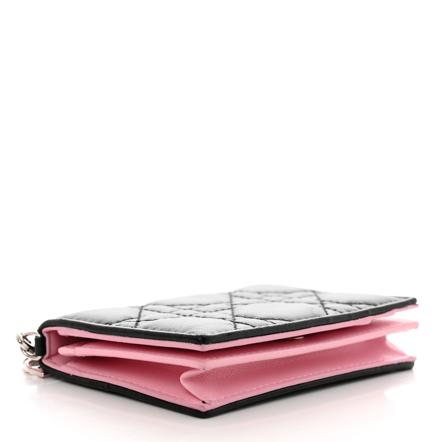 Christian Dior Lambskin Cannage Bi-Color Small Lady Dior Flap Card Holder Black Pink 4 of 8