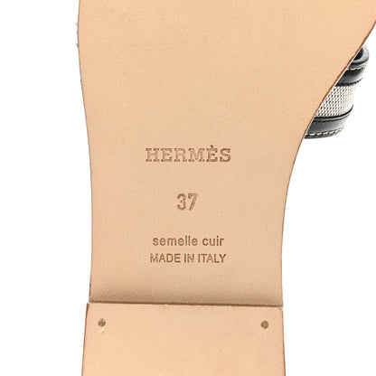 Hermes Calfskin Canvas Oran Sandals 37 Black 6 of 9