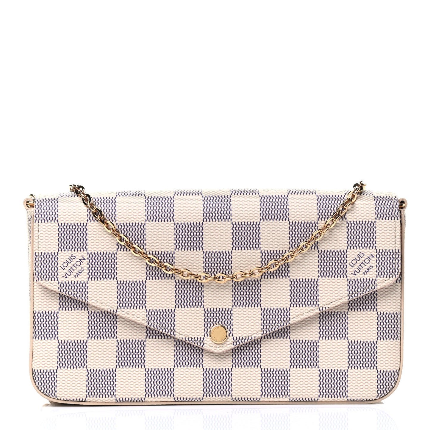 Damier Azur Pochette Felicie Chain Wallet Rose Ballerine