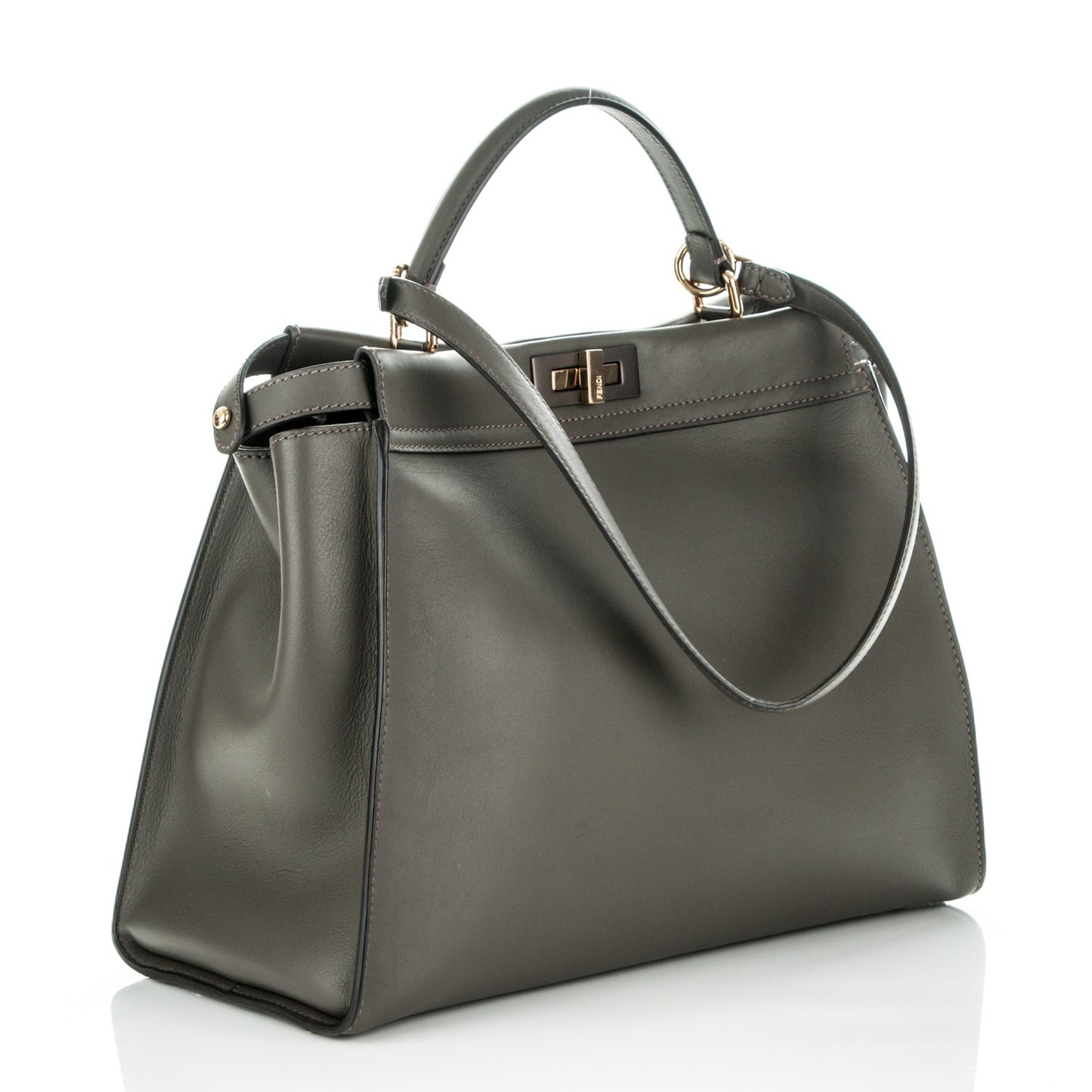 Calfskin Geometric Embroidered Large Peekaboo Iconic Satchel Grey