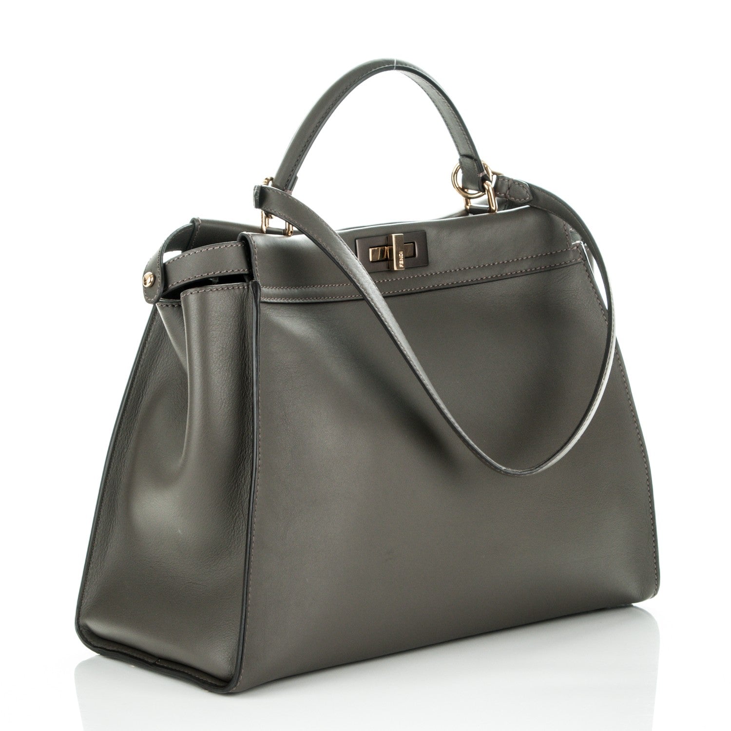 Fendi Calfskin Geometric Embroidered Large Peekaboo Iconic Satchel Grey 3 of 7