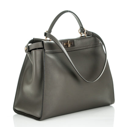 Fendi Calfskin Geometric Embroidered Large Peekaboo Iconic Satchel Grey 3 of 7