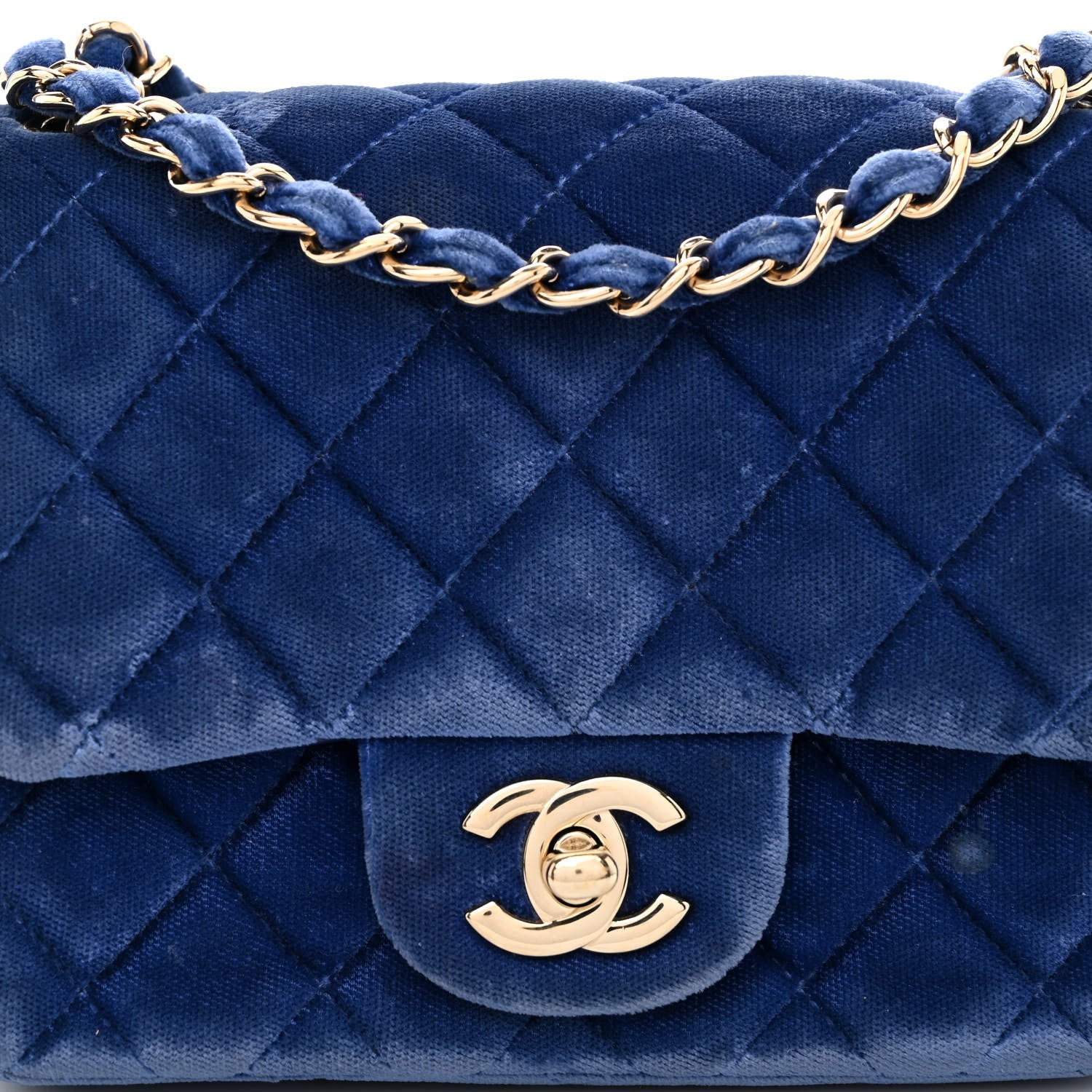 Chanel Velvet Quilted Mini Square Flap Blue 8 of 11