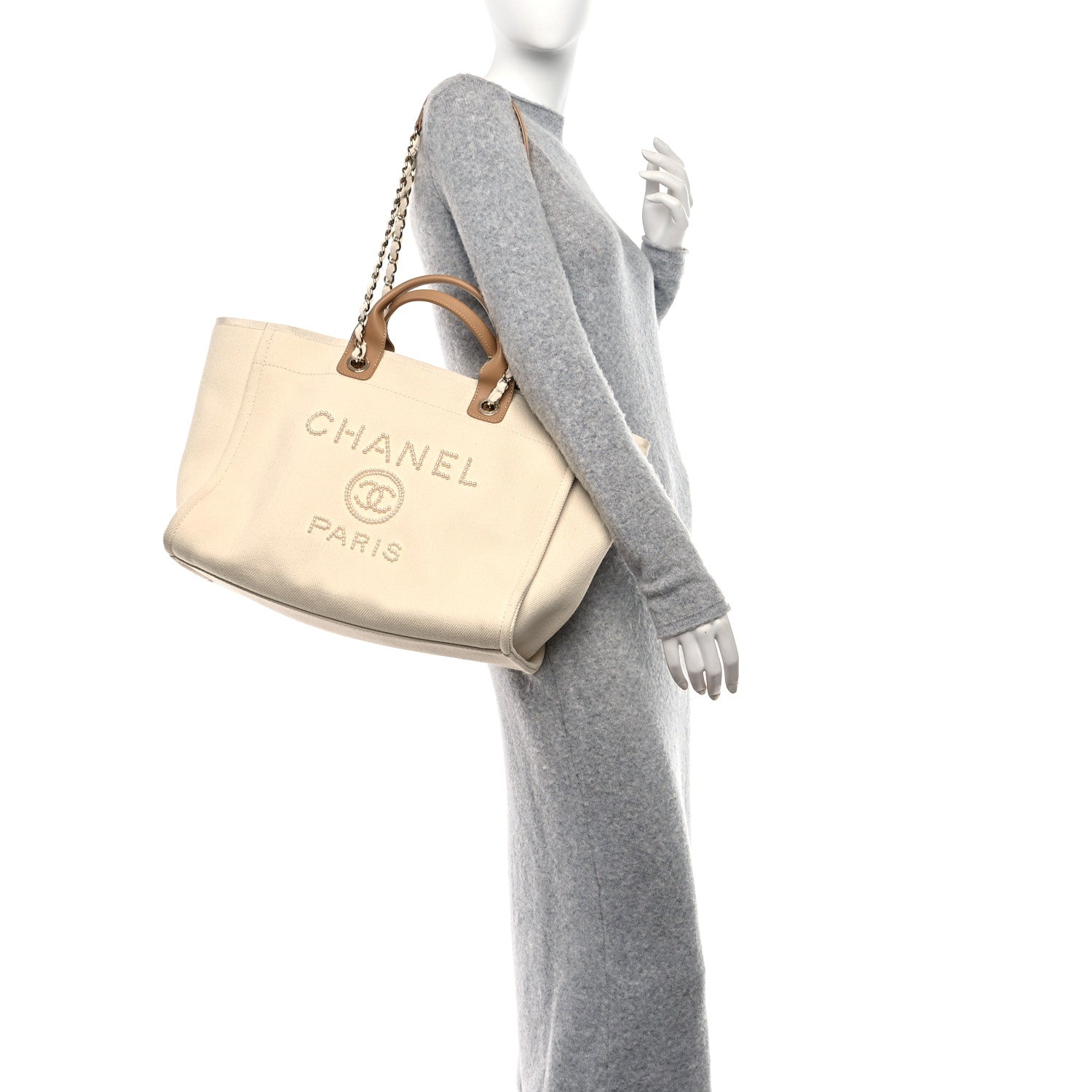 Chanel Canvas Pearl Large Deauville Tote Ecru Beige 2 of 10