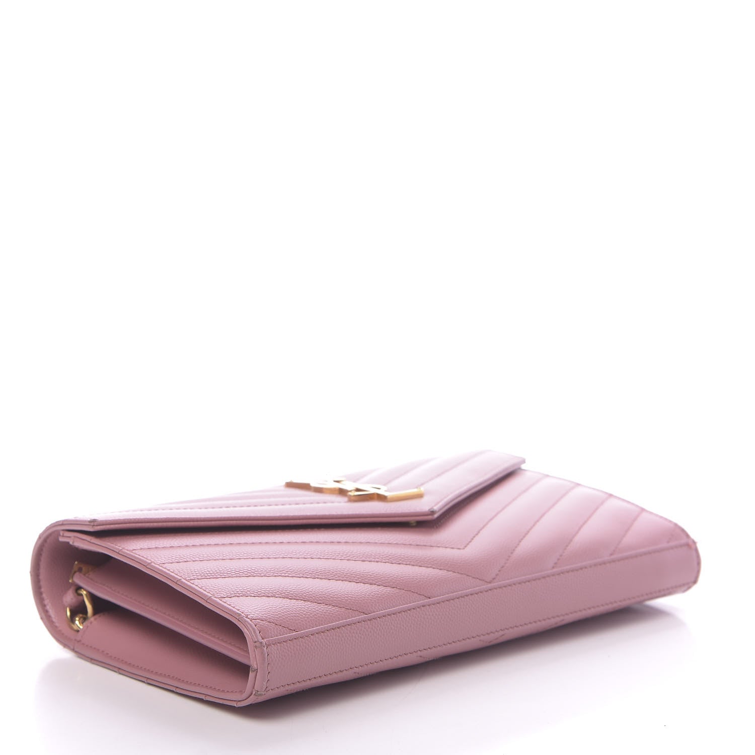 Saint Laurent Grain De Poudre Matelasse Chevron Monogram Chain Wallet Tender Pink 4 of 13