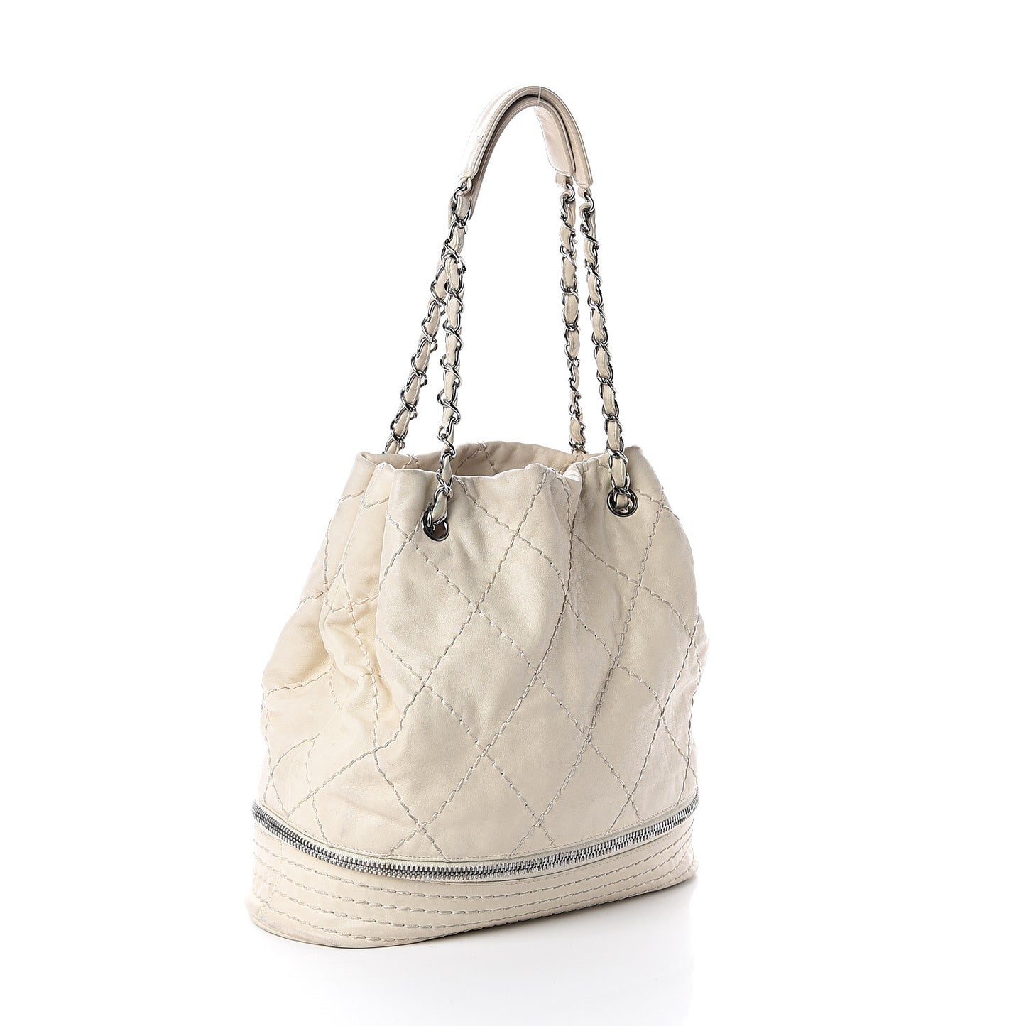 Lambskin Stitched Expandable Tote White