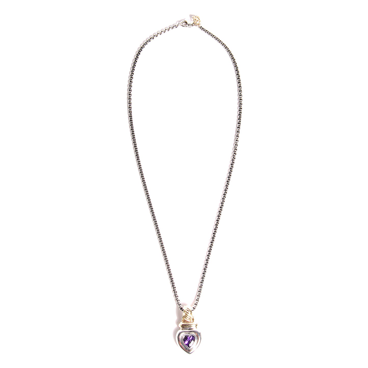 Sterling Silver 14k Gold Amethyst Heart Pendant Necklace