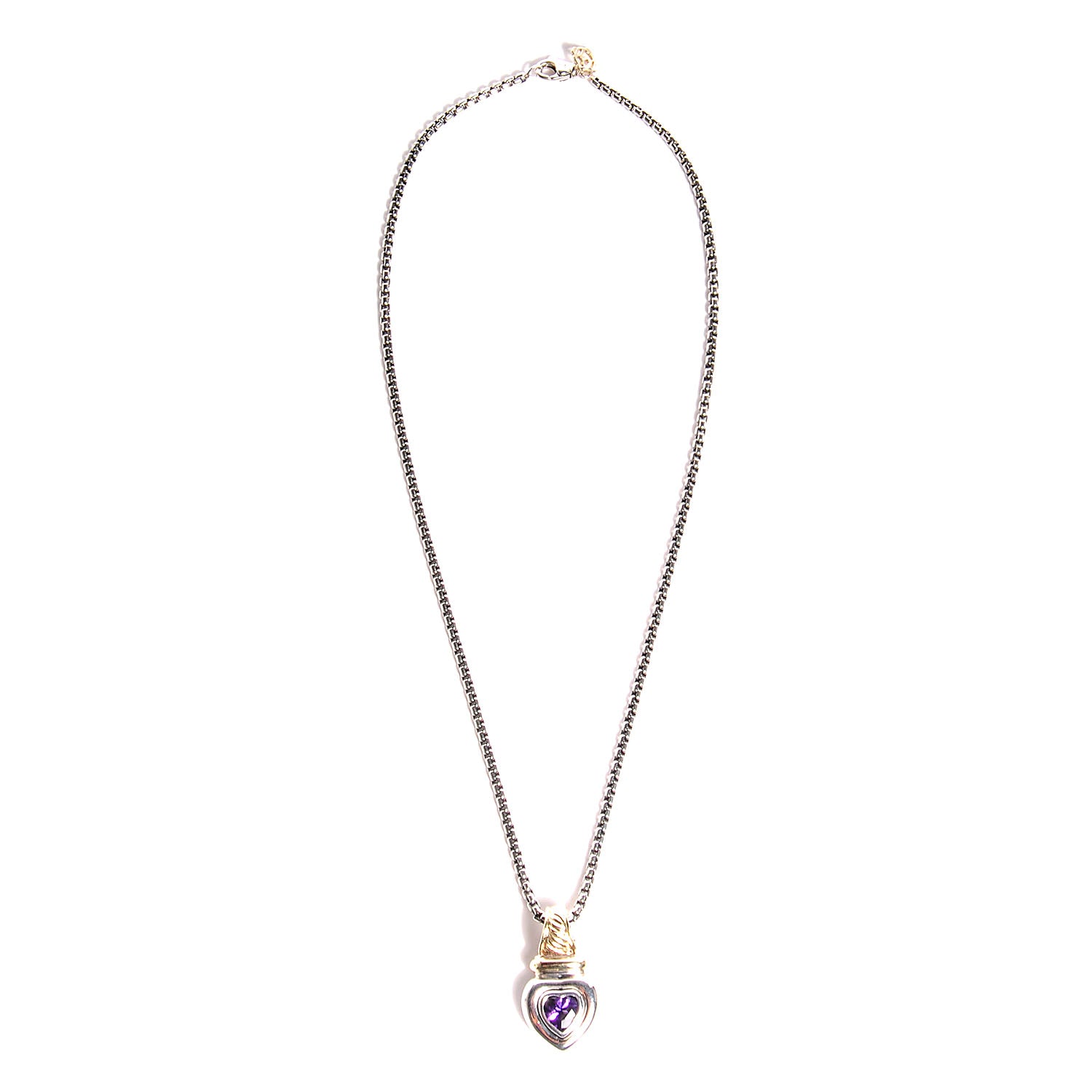 David Yurman Sterling Silver 14k Gold Amethyst Heart Pendant Necklace 3 of 5
