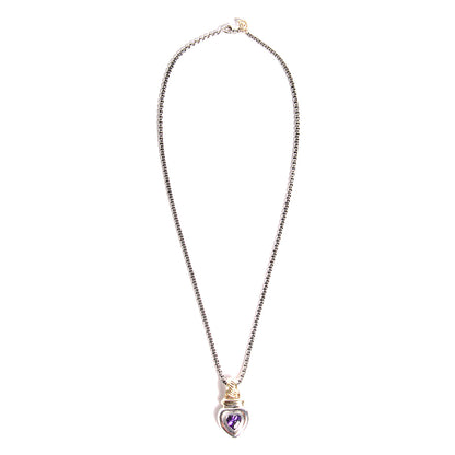 David Yurman Sterling Silver 14k Gold Amethyst Heart Pendant Necklace 3 of 5