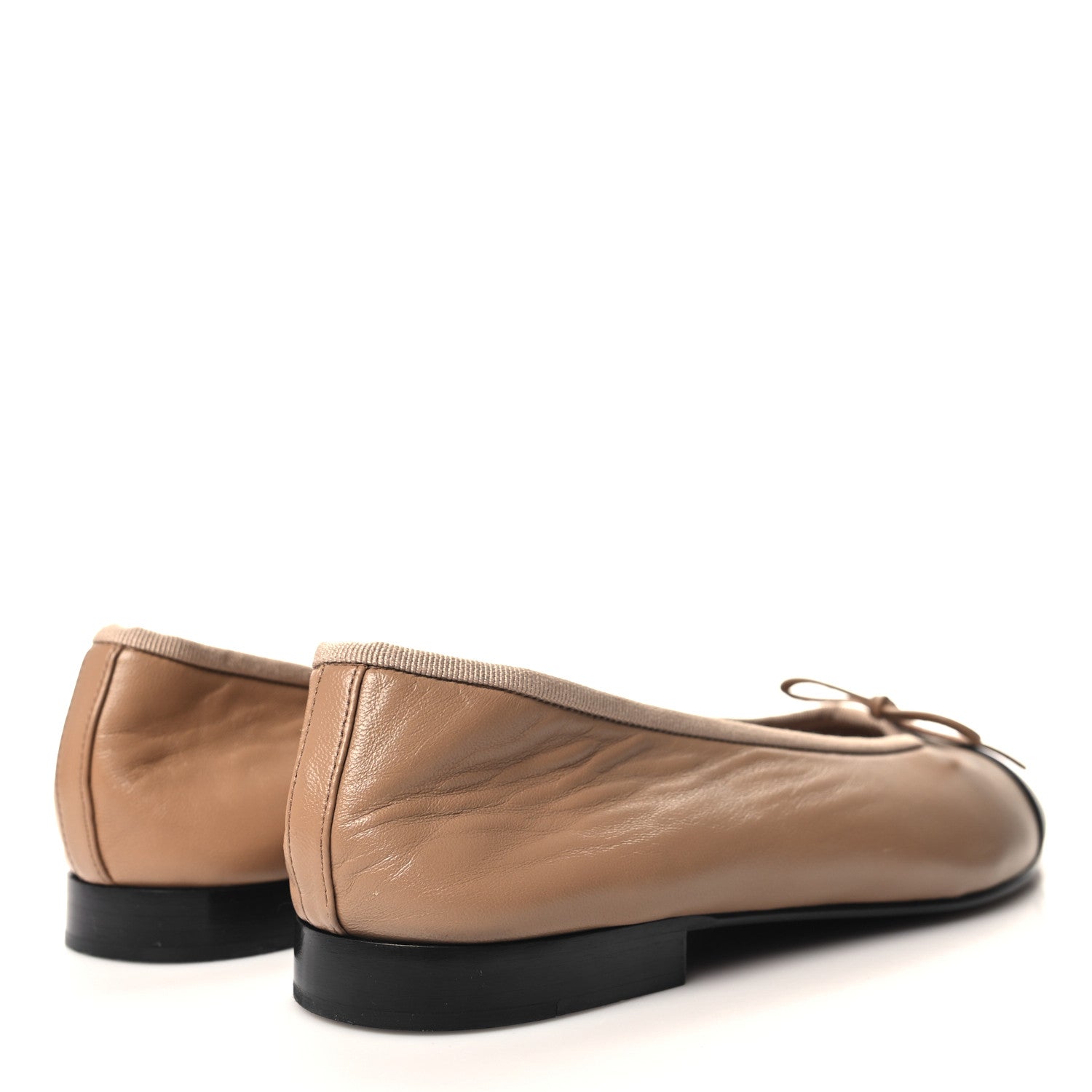 Chanel Lambskin Cap Toe CC Ballerina Flats 37 Beige Black 4 of 9