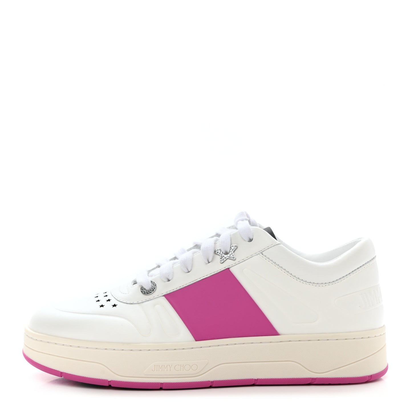 Calfskin Vinyl Striped Hawaii Flatform Sneakers 39 White Fuchsia