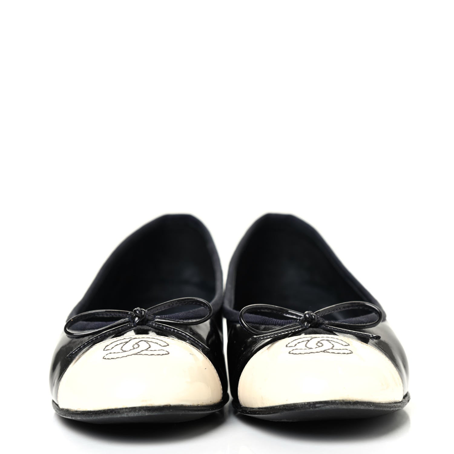 Chanel Patent CC Cap Toe Ballerina Flats 38.5 Navy White 2 of 4