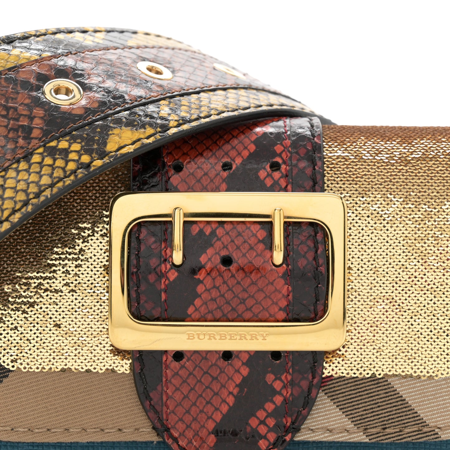Suede Watersnake Print House Check Sequin Small Madison Buckle Bag Multicolor
