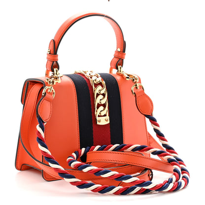 Gucci Vitello Fontanella Web Mini Sylvie Top Handle Bag Orange 2 of 9