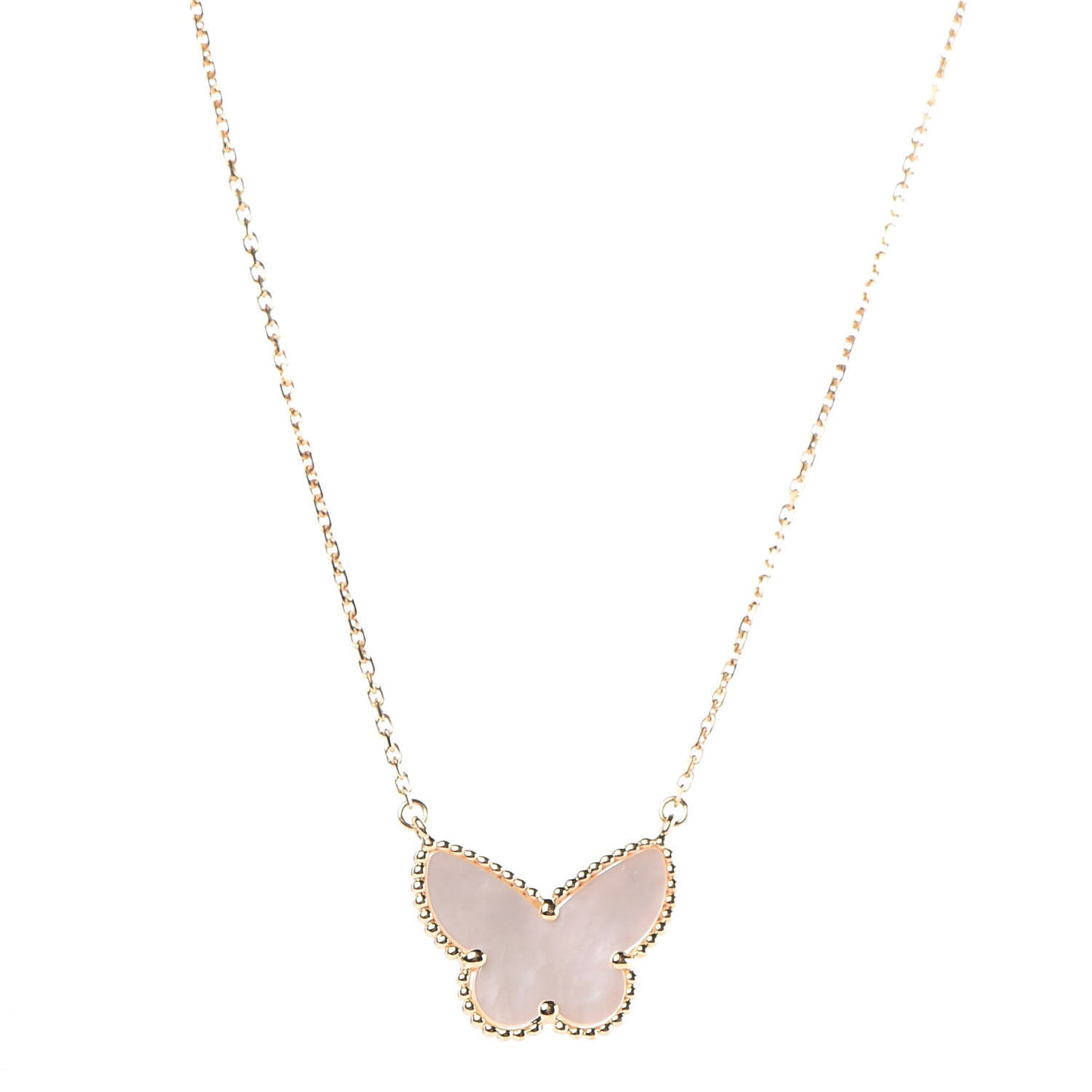 18K Yellow Gold Mother of Pearl Lucky Alhambra Butterfly Pendant Necklace
