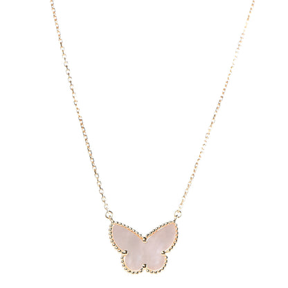 Van Cleef & Arpels 18K Yellow Gold Mother of Pearl Lucky Alhambra Butterfly Pendant Necklace 1 of 6