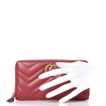 Gucci Calfskin Matelasse GG Marmont Zip Around Wallet Hibiscus Red 2 of 12