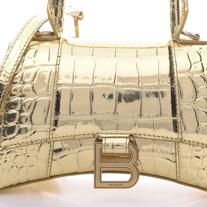 Balenciaga Metallic Calfskin Crocodile Embossed Hourglass Top Handle Bag XS Gold 11 of 11