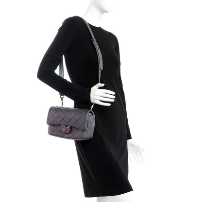 Chanel Iridescent Goatskin Quilted Small Double Carry Waist Chain Flap Purple 2 of 8