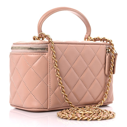 Chanel Lambskin Quilted Small Top Handle Vanity Case With Chain Beige 3 of 10