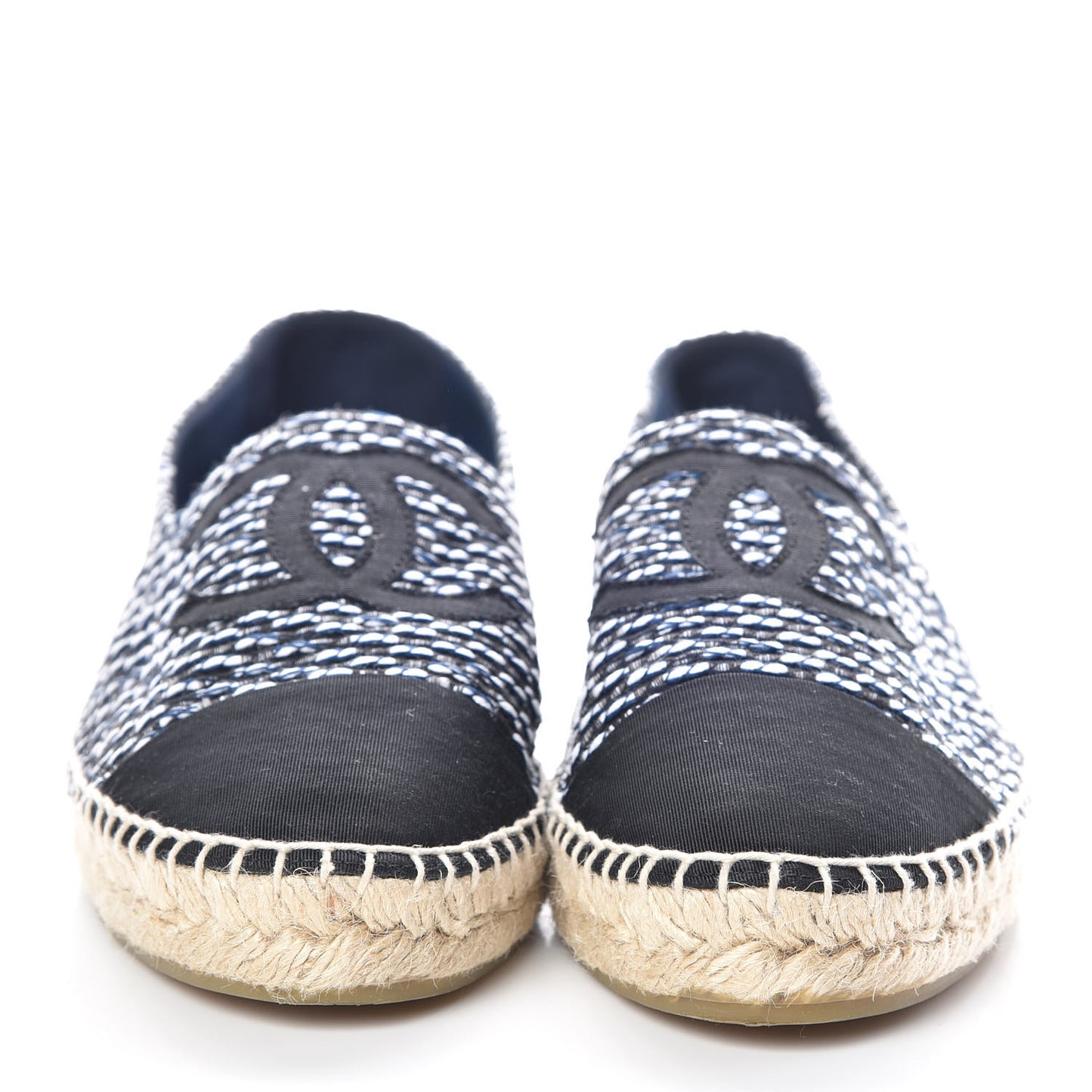 Tweed Grosgrain CC Espadrilles 42 Black Navy White