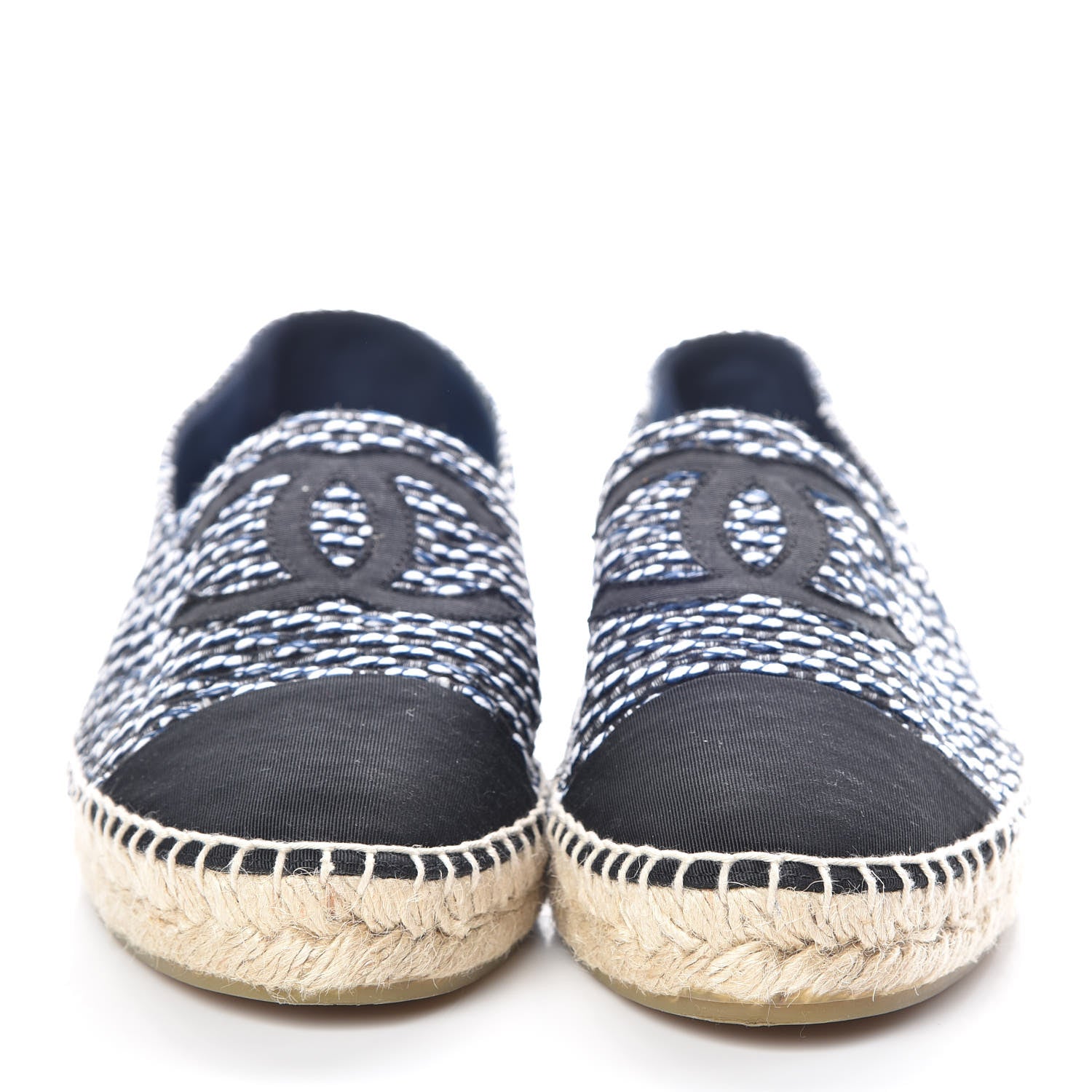 Chanel Tweed Grosgrain CC Espadrilles 42 Black Navy White 2 of 10