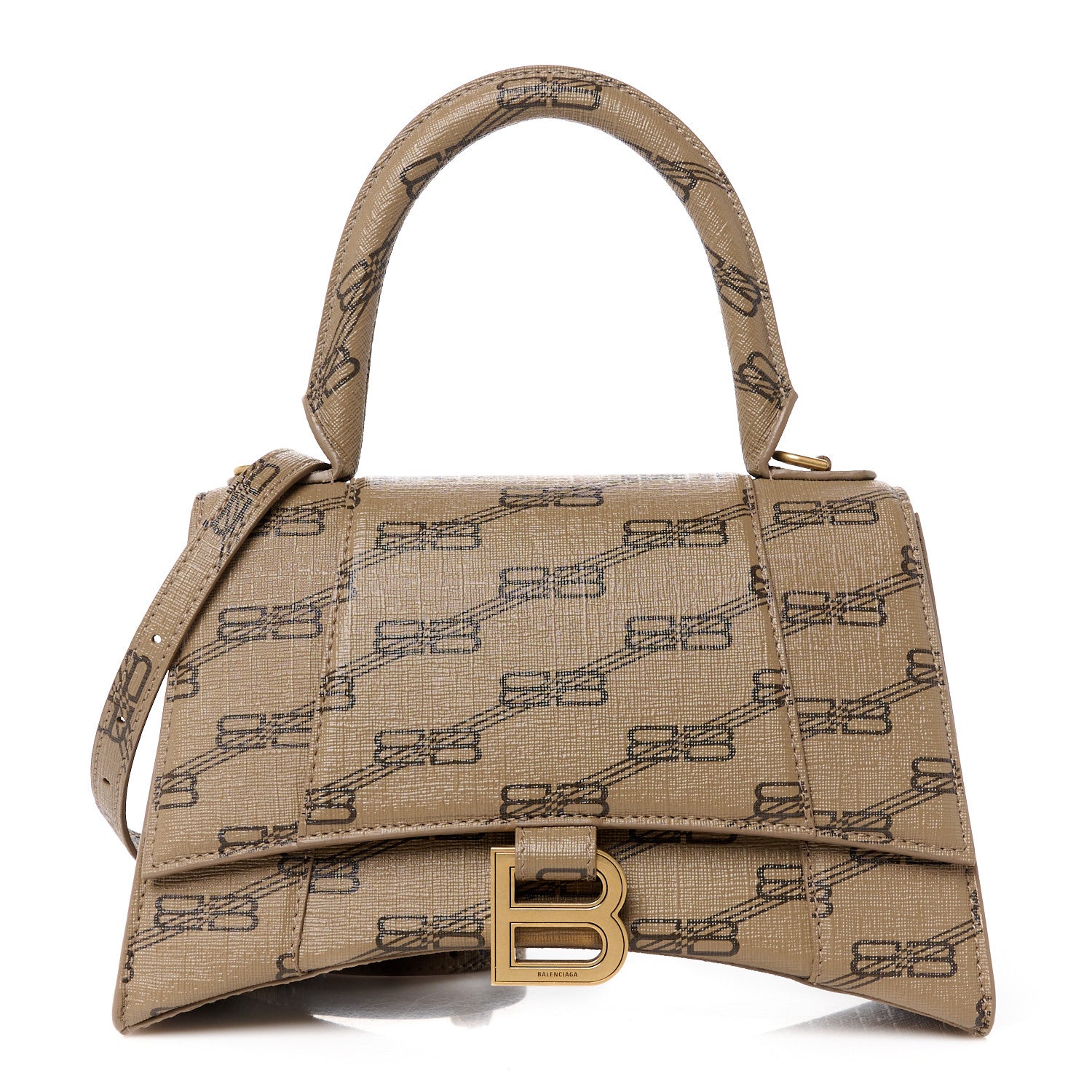 Balenciaga Coated Canvas BB Monogram Small Hourglass Top Handle Bag Beige Brown 1 of 11