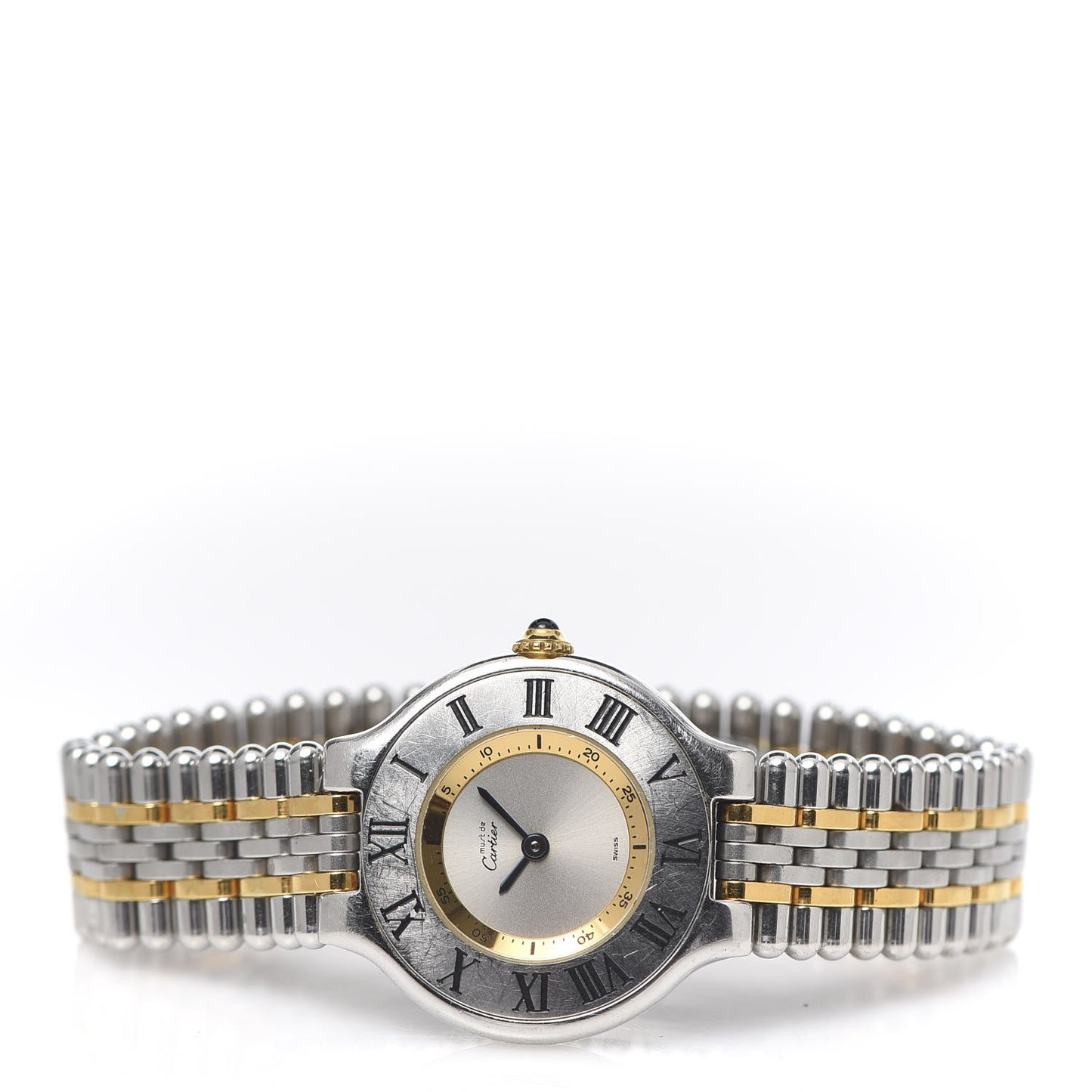 Stainless Steel 18K Yellow Gold 28mm Must De 21 Bullet Link Quartz Watch