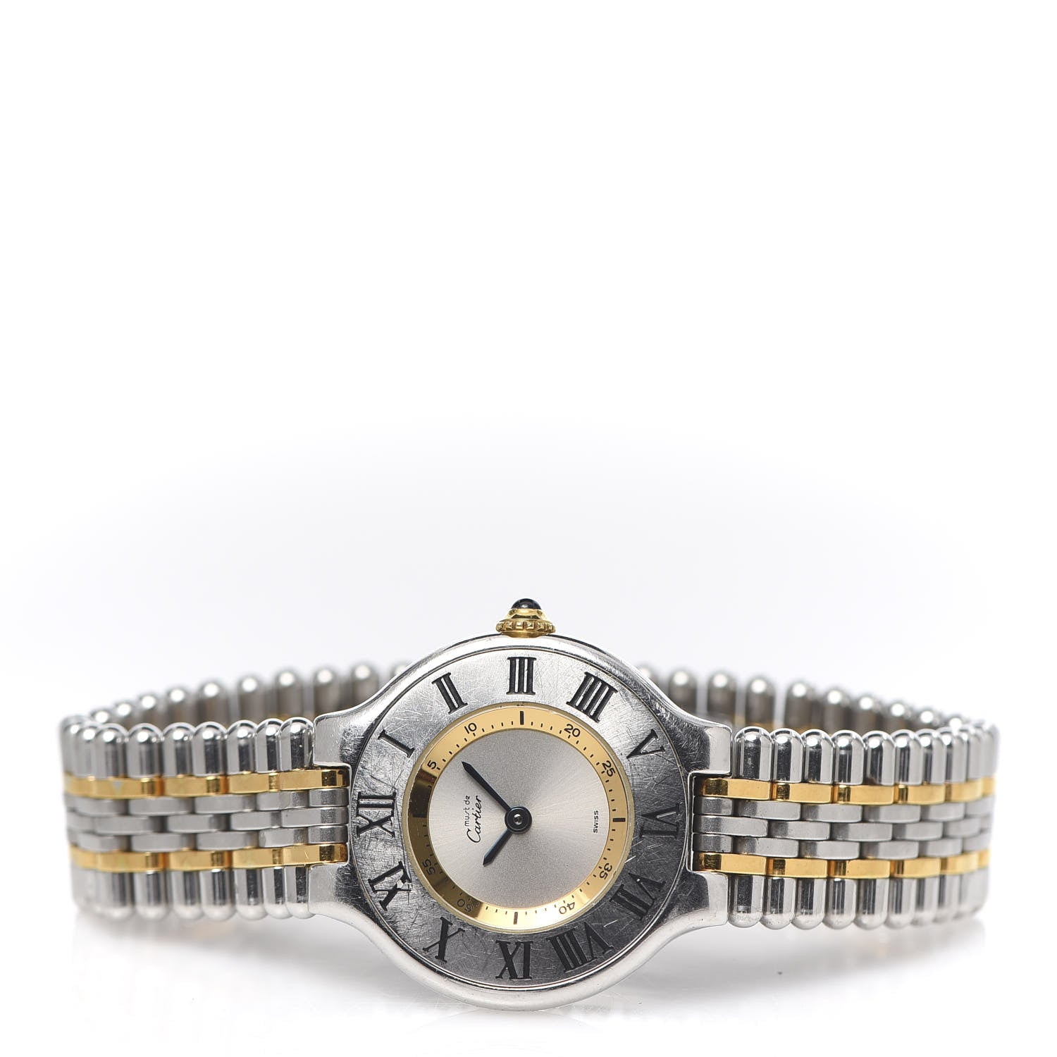 Cartier Stainless Steel 18K Yellow Gold 28mm Must De 21 Bullet Link Quartz Watch 3 of 6