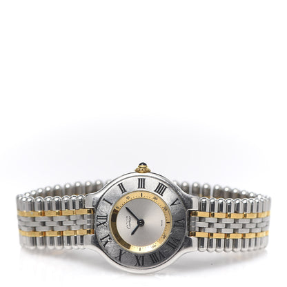 Cartier Stainless Steel 18K Yellow Gold 28mm Must De 21 Bullet Link Quartz Watch 3 of 6