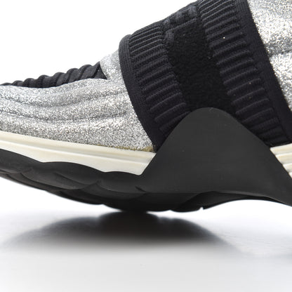 Chanel Glitter Stretch Fabric CC Sneakers 35 Black Silver 11 of 18