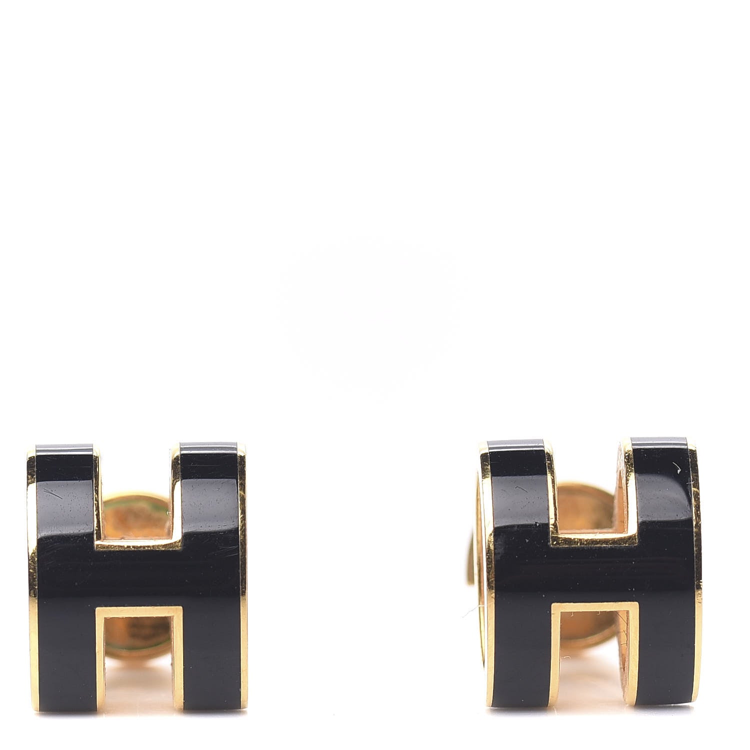 Hermes Gold Lacquered Pop H Earrings Black 1 of 3