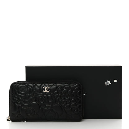 Chanel Lambskin Camellia Embossed Zip Around Gusset Wallet Black 9 of 9