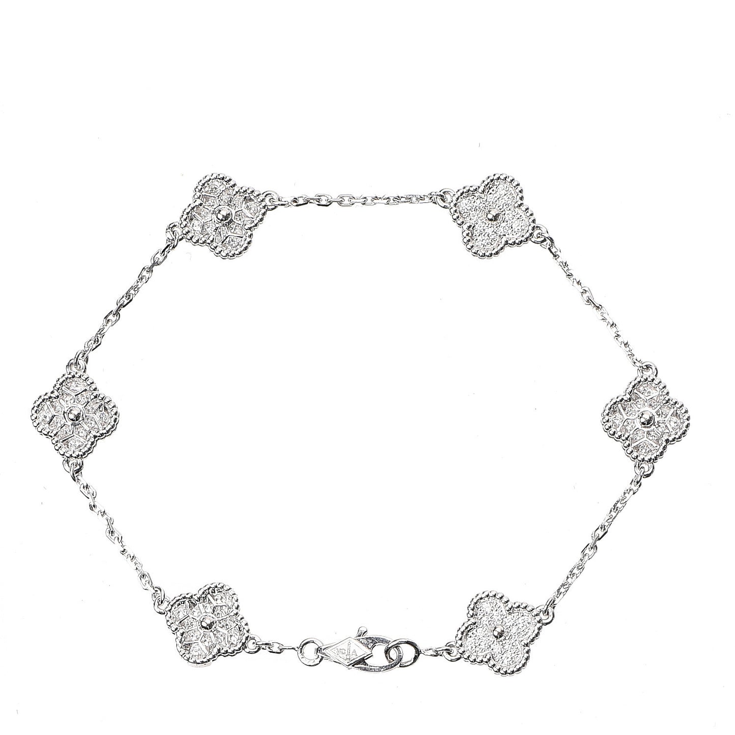 18K White Gold Diamond 6 Motifs Sweet Alhambra Bracelet
