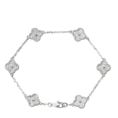 Van Cleef & Arpels 18K White Gold Diamond 6 Motifs Sweet Alhambra Bracelet 2 of 5