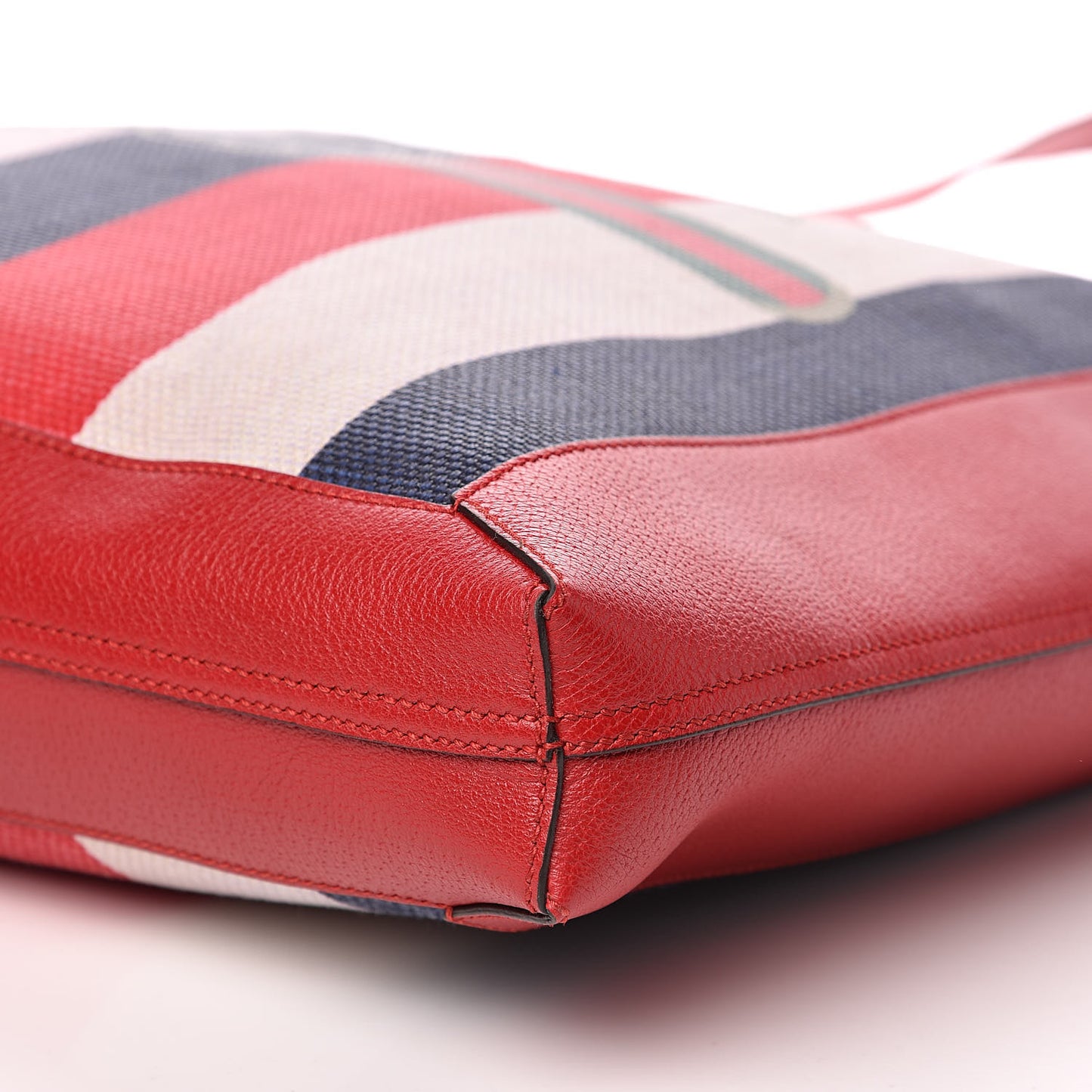 Canvas Calfskin Sylvie Stripe Logo Mens Tote Red White Blue