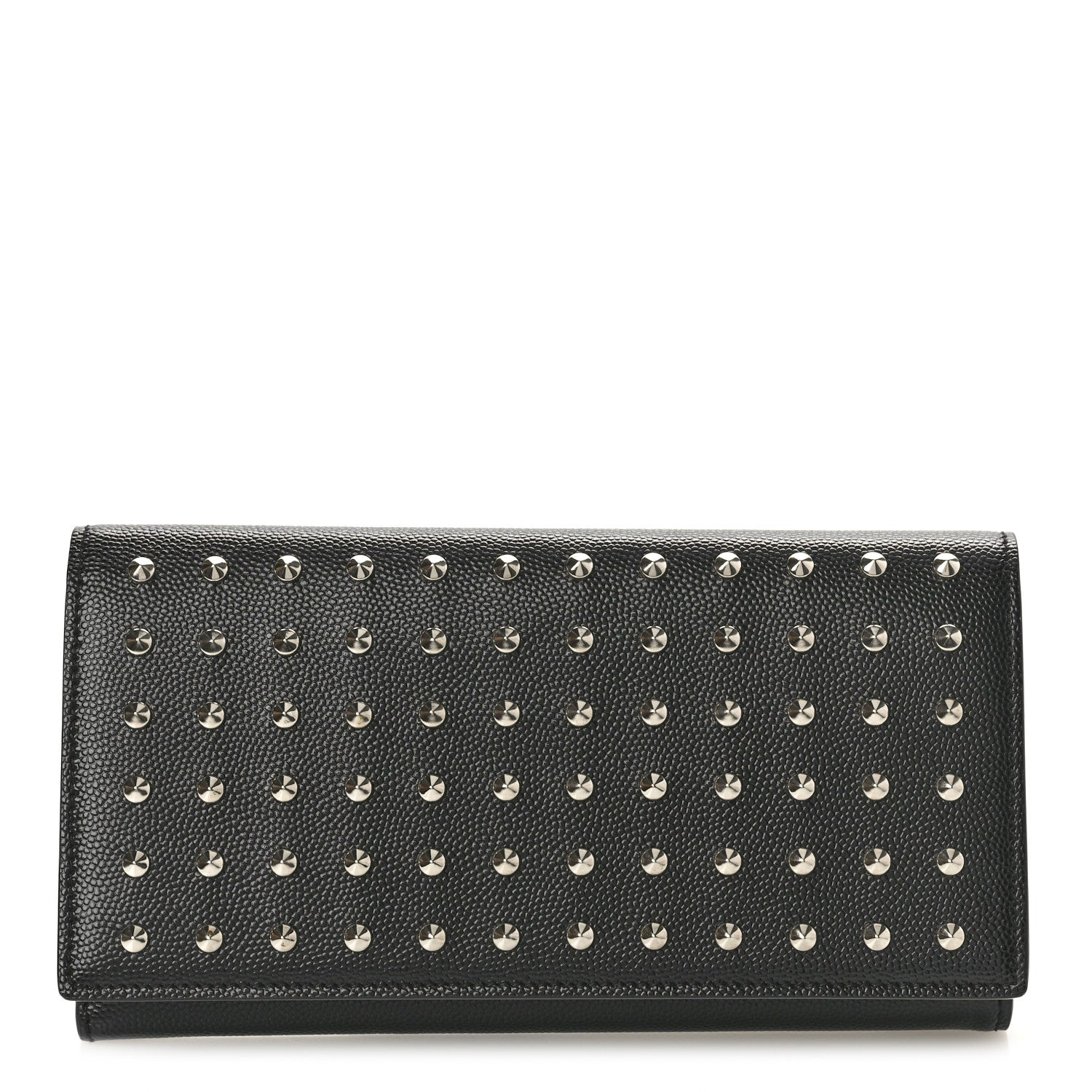 Saint Laurent Grain De Poudre Studded Classic Marquage Flap Wallet Black 1 of 8