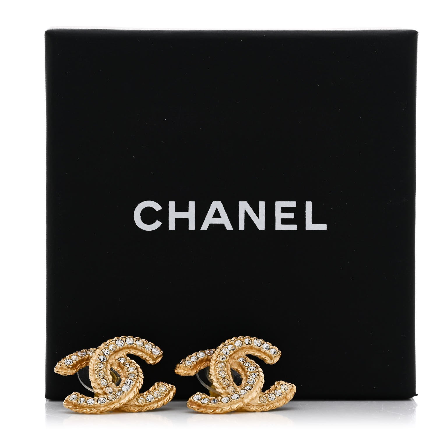 Chanel Crystal 90's Icon CC Stud Earrings Gold 5 of 5