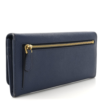 Prada Saffiano Metal Continental Flap Travel Wallet Bluette 3 of 12