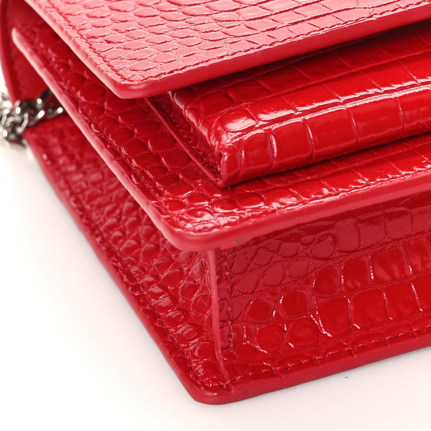 Calfskin Crocodile Embossed Monogram Sunset Chain Wallet Rouge Eros